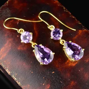 Vintage Gold Rose de France Amethyst Earrings