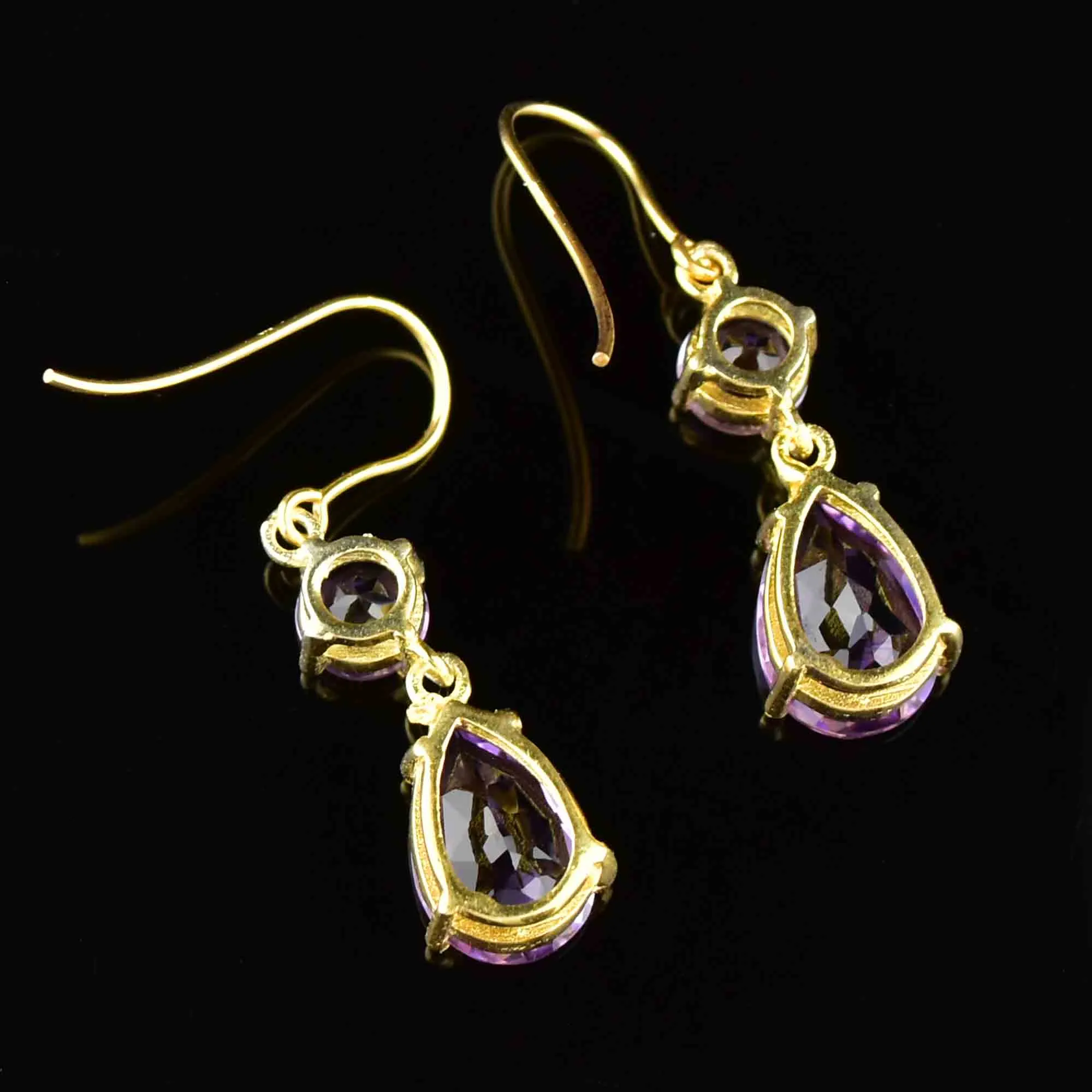 Vintage Gold Rose de France Amethyst Earrings