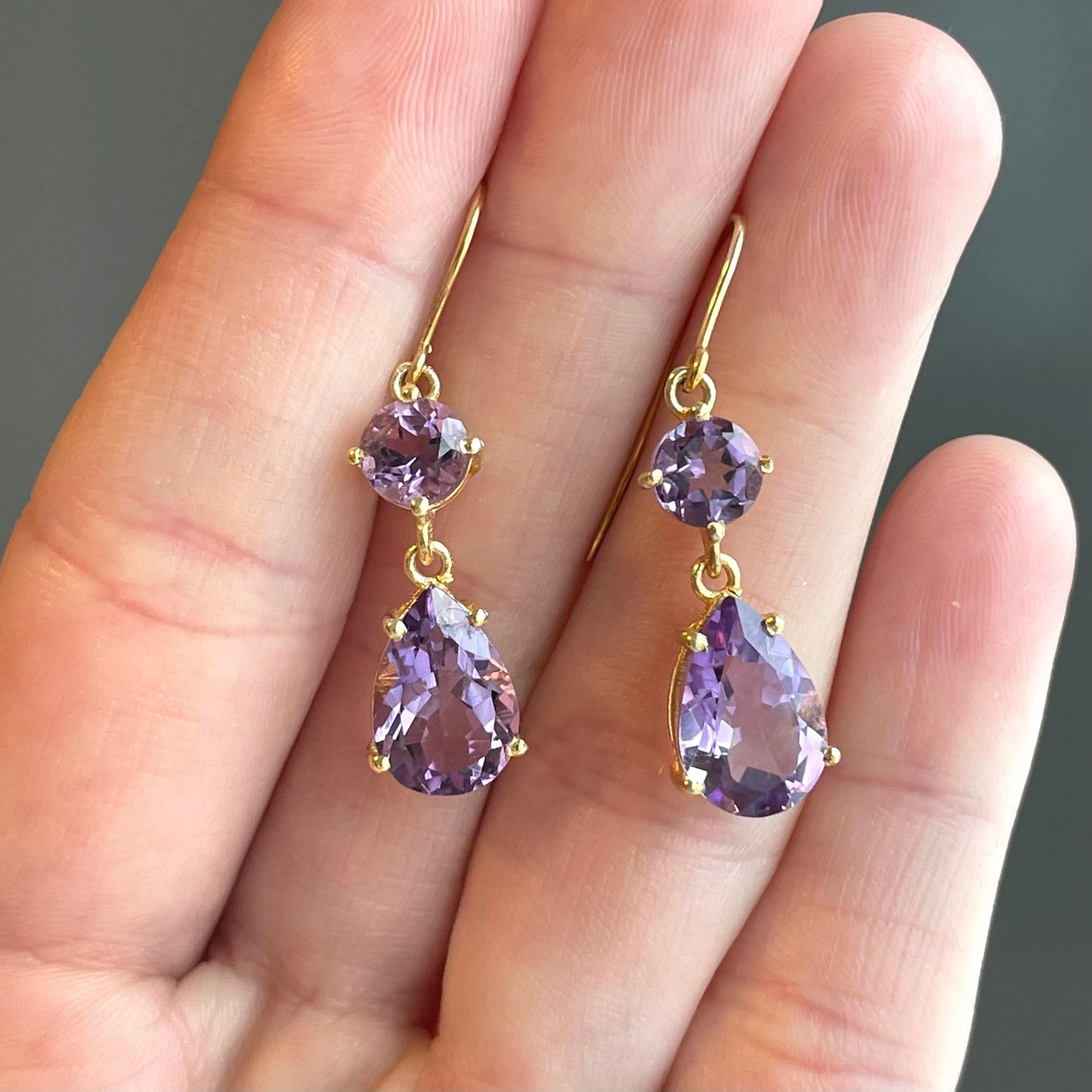 Vintage Gold Rose de France Amethyst Earrings