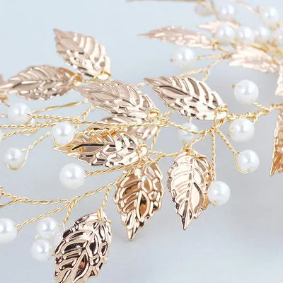 Vintage leaves Crystal Pearl Bridal Hair Vine