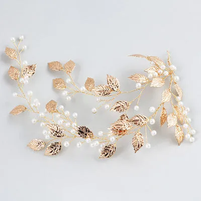 Vintage leaves Crystal Pearl Bridal Hair Vine