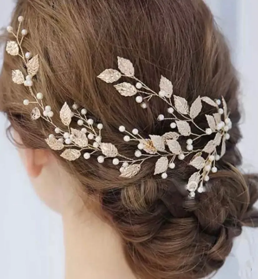 Vintage leaves Crystal Pearl Bridal Hair Vine