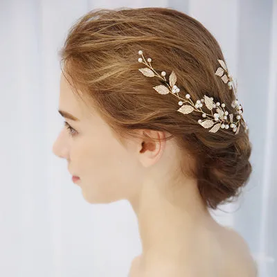 Vintage leaves Crystal Pearl Bridal Hair Vine