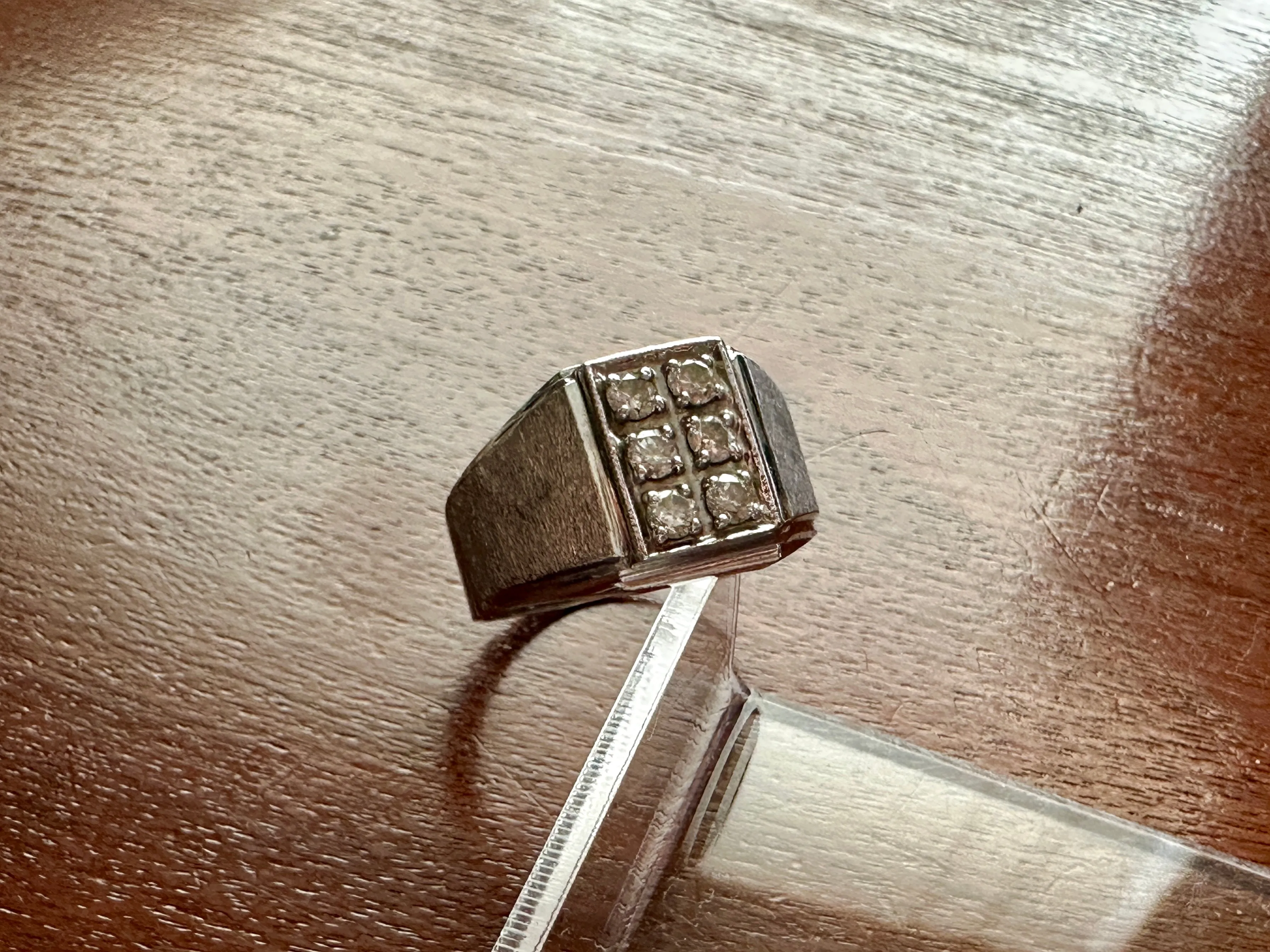 Vintage Mens 14k White Gold .50ctw Diamond Signet Ring Sz 9.75 HEAVY