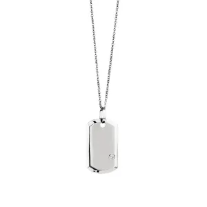 White Gold and Diamond Dog Tag Necklace - 18-Karat Solid White Gold Solitaire Diamond Dog Tag Necklace